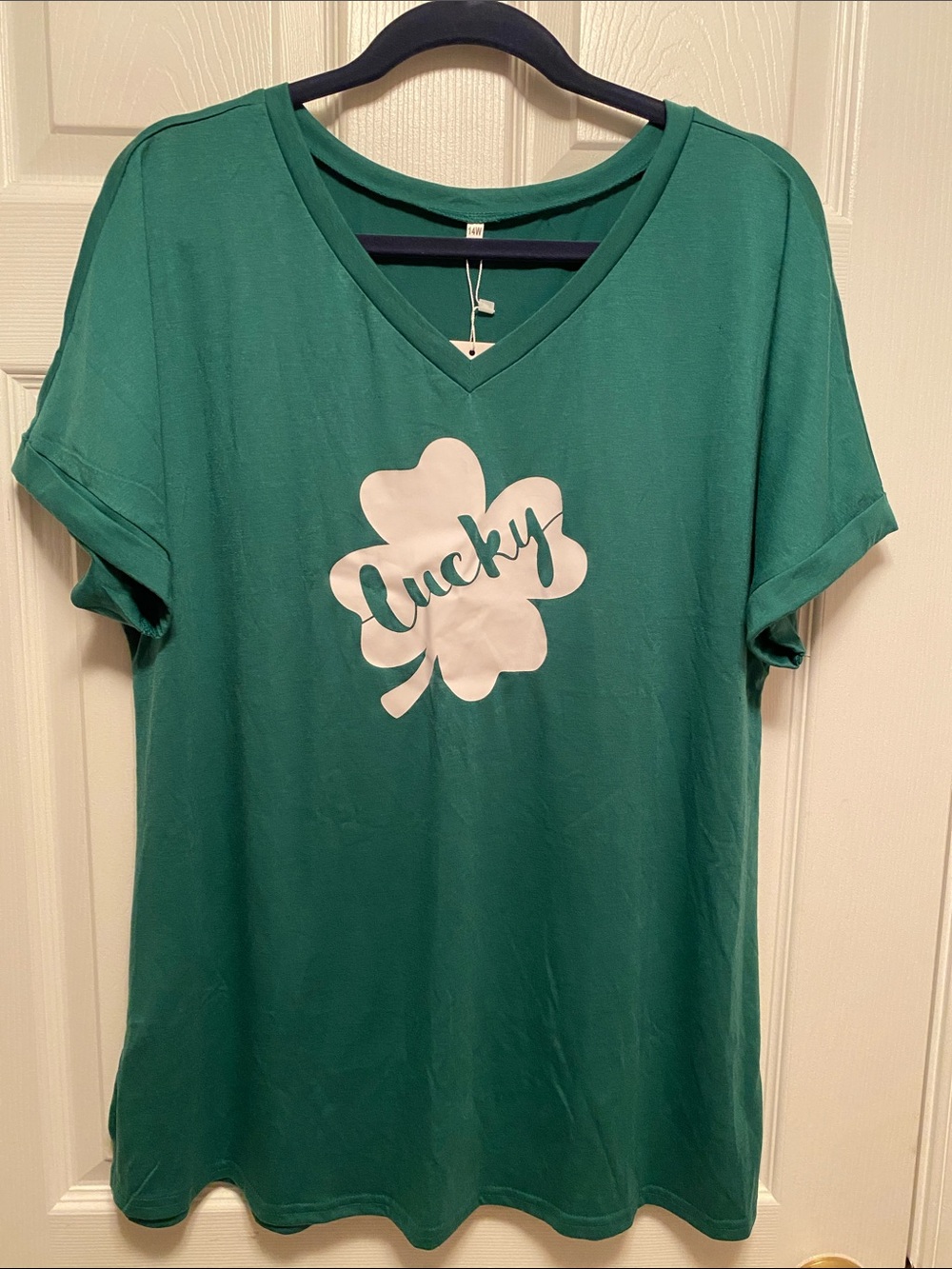 Vislily Lucky Shamrock V-Neck Tee - Green…size 14W